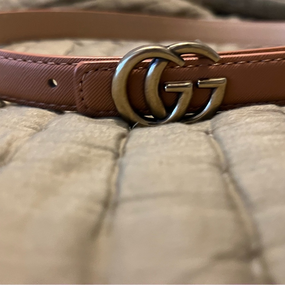 Tan Leather Belt with bronze GG Logo